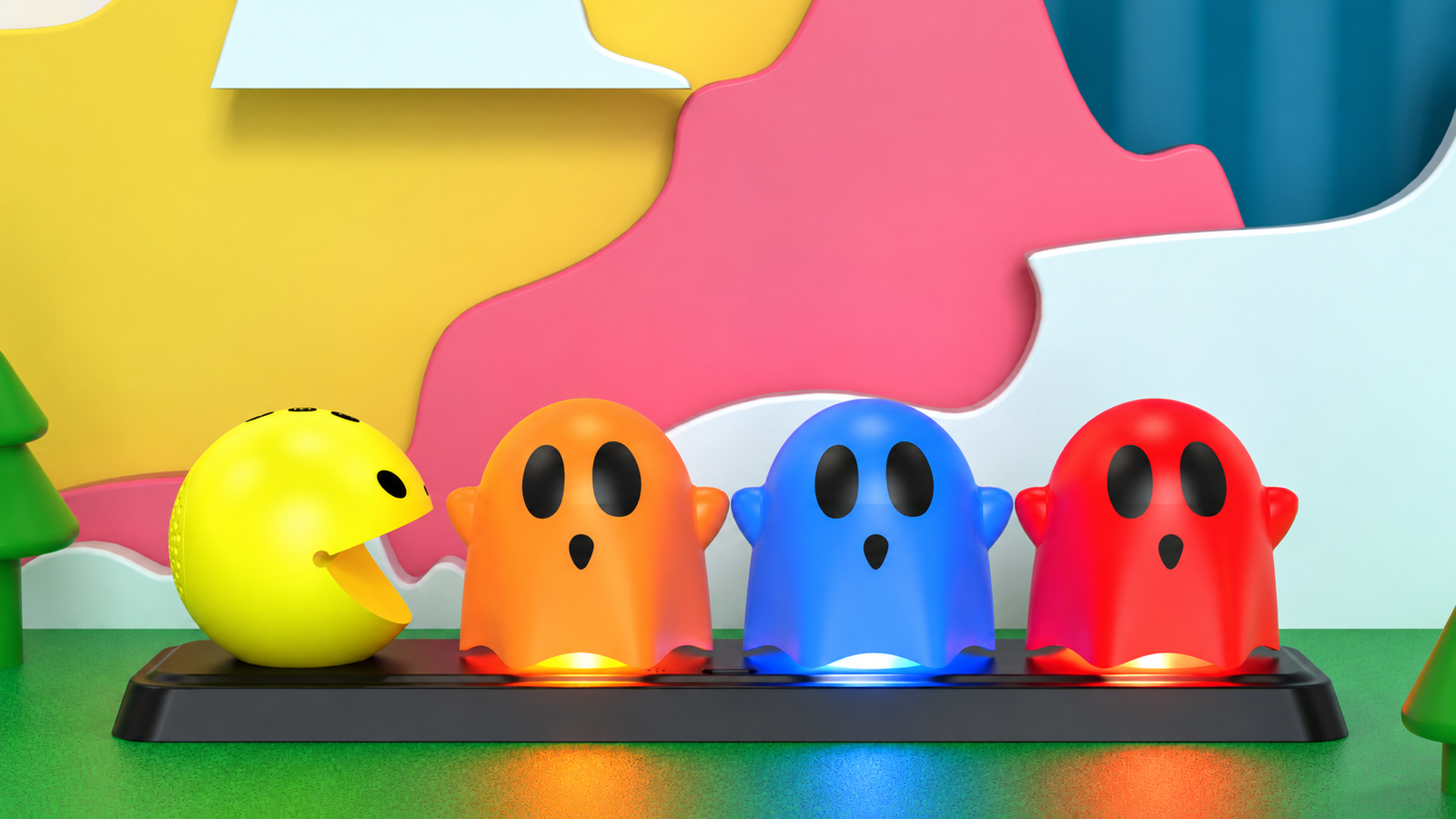 Character light family glowing against a colorful graphic background