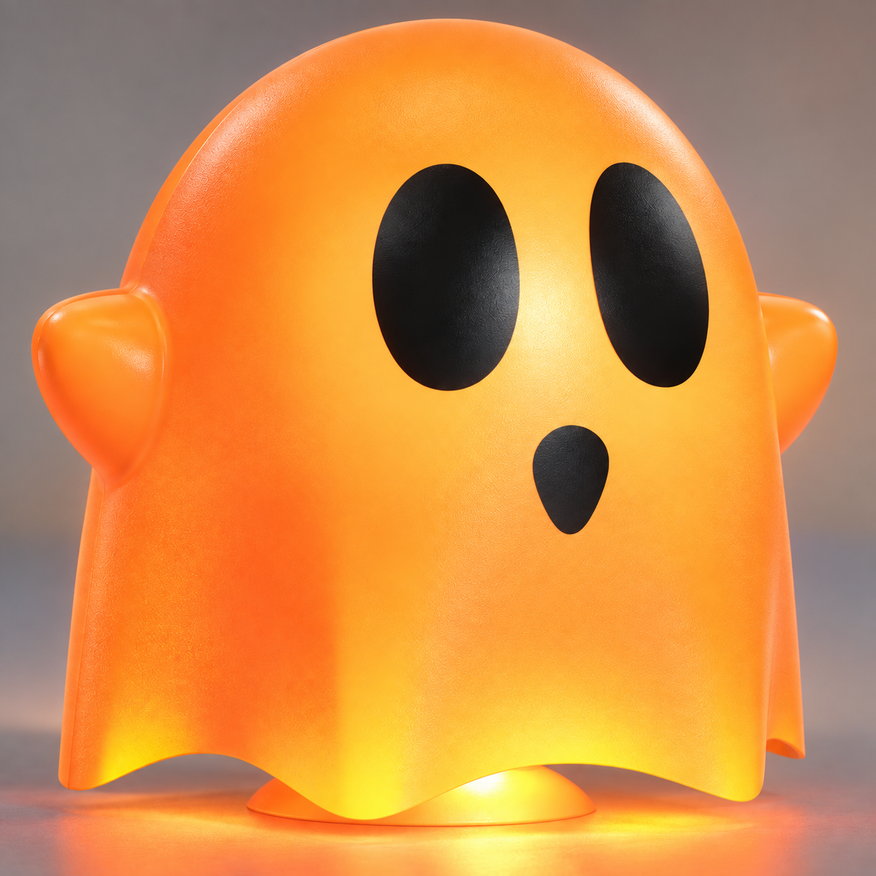 Close-up of the softly illuminated translucent orange character shell
