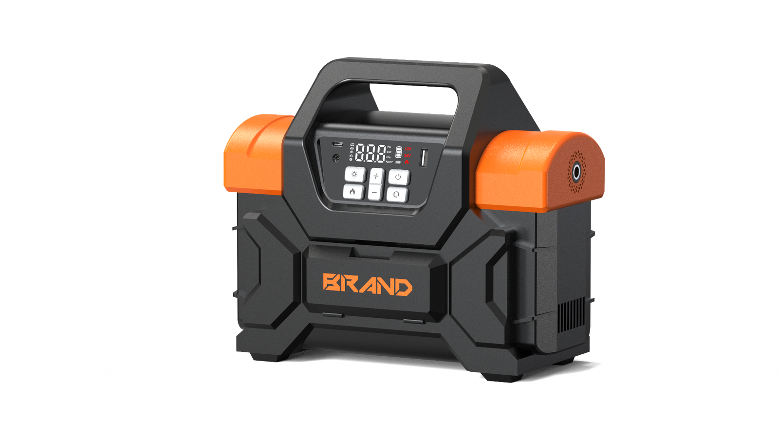 Clean complete view of the orange and black automotive utility system