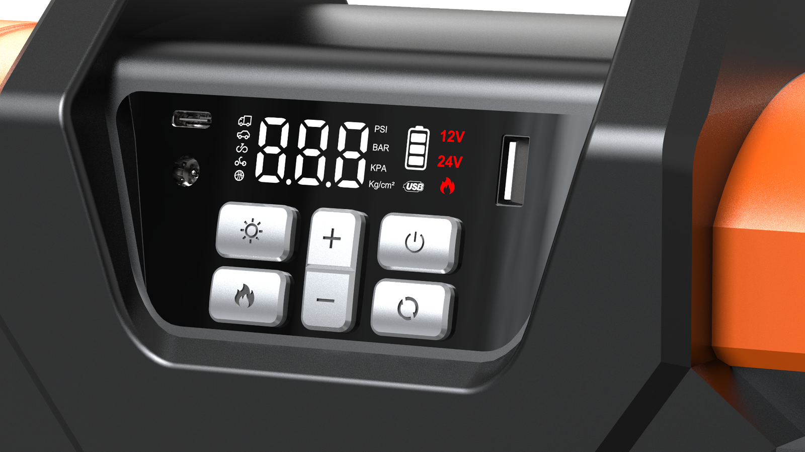 Close-up of the central digital display and physical control buttons