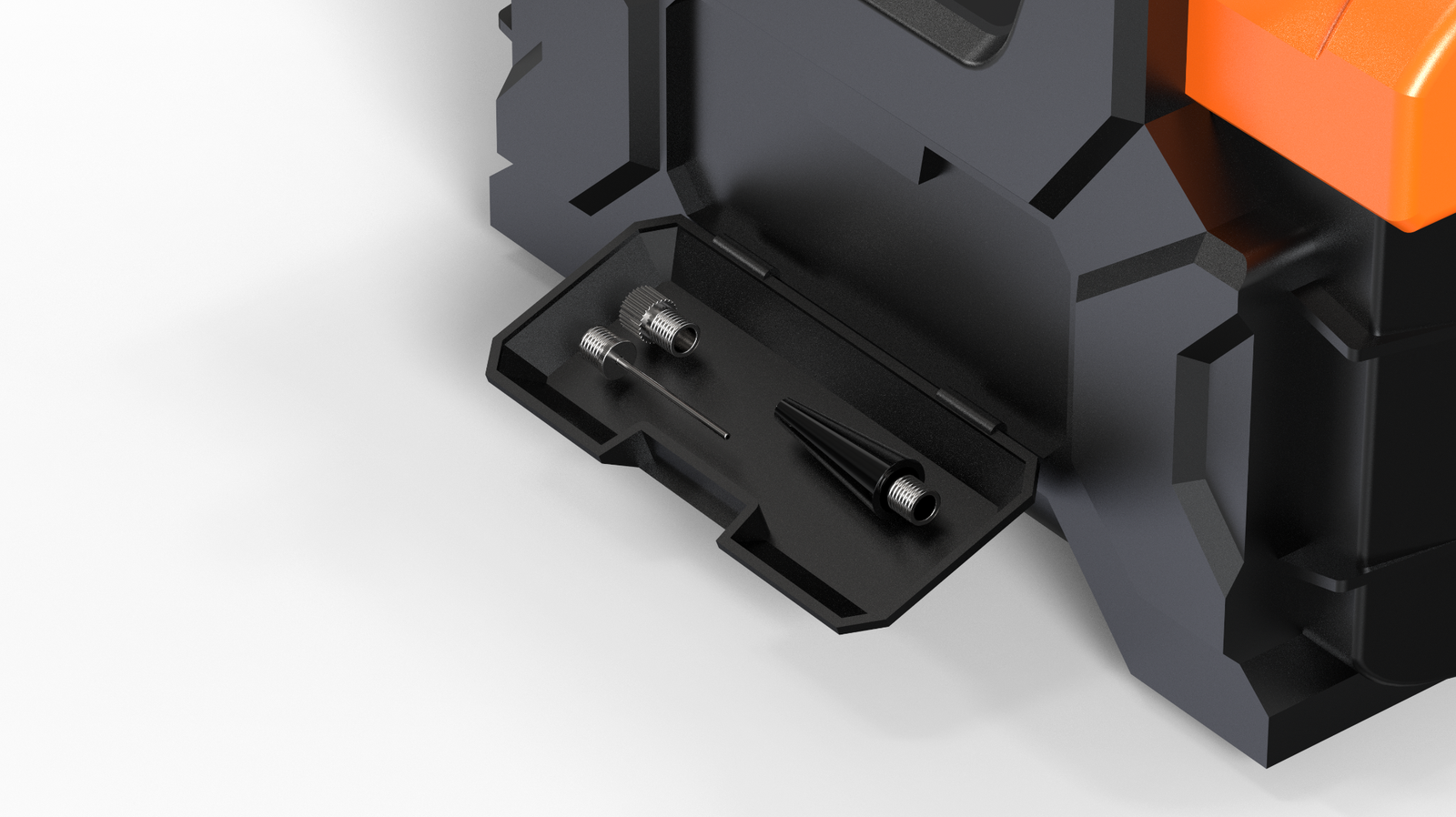 Integrated storage compartment with tire-inflation adapters