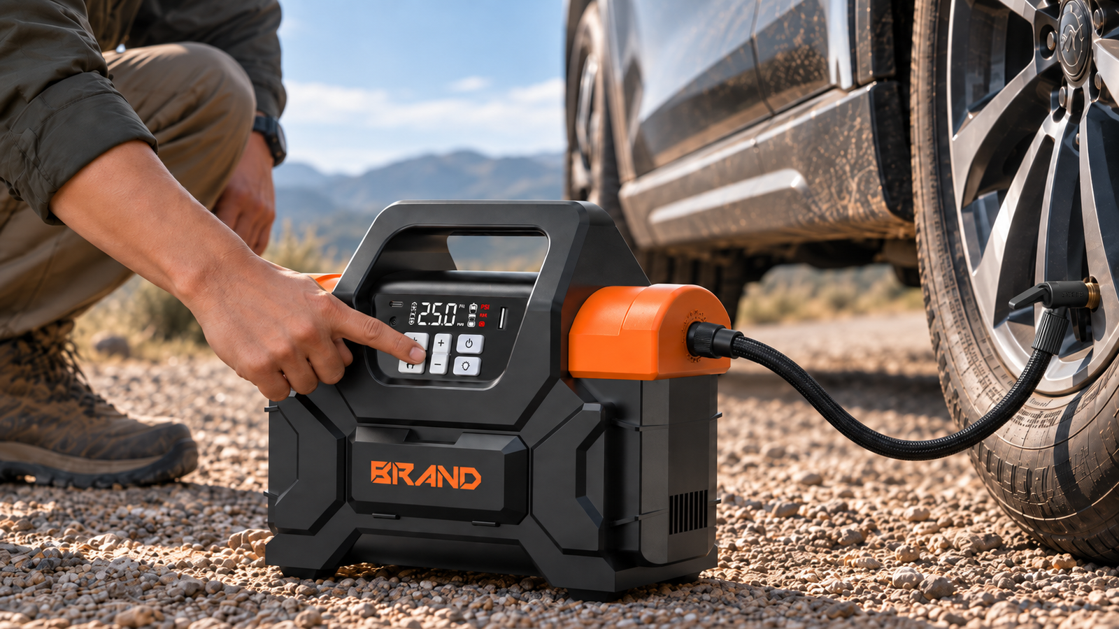Automotive utility system connected to an off-road tire during inflation