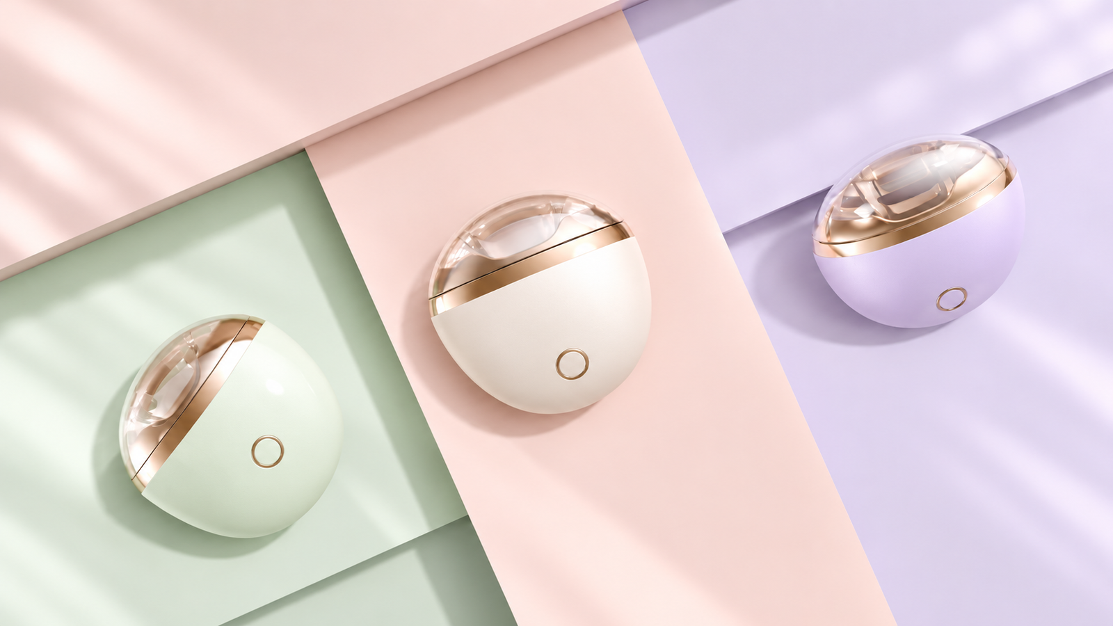 Mousse electric nail clipper in cream white, soft lavender and pale green finishes