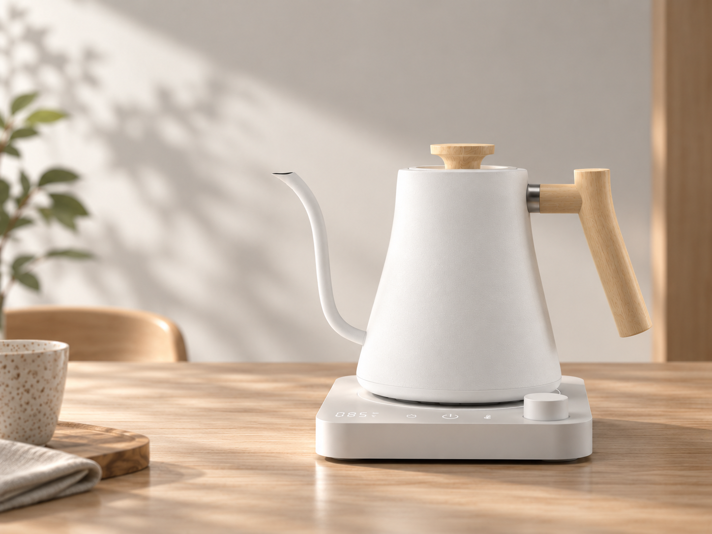 Near-frontal overview of the precision pour-over kettle
