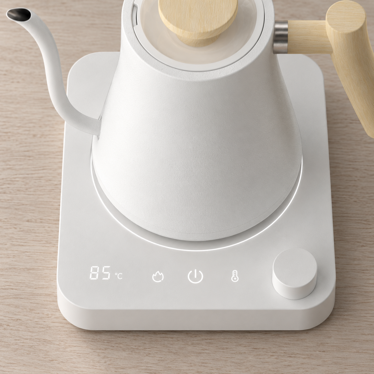 Close detail of the kettle base and temperature controls