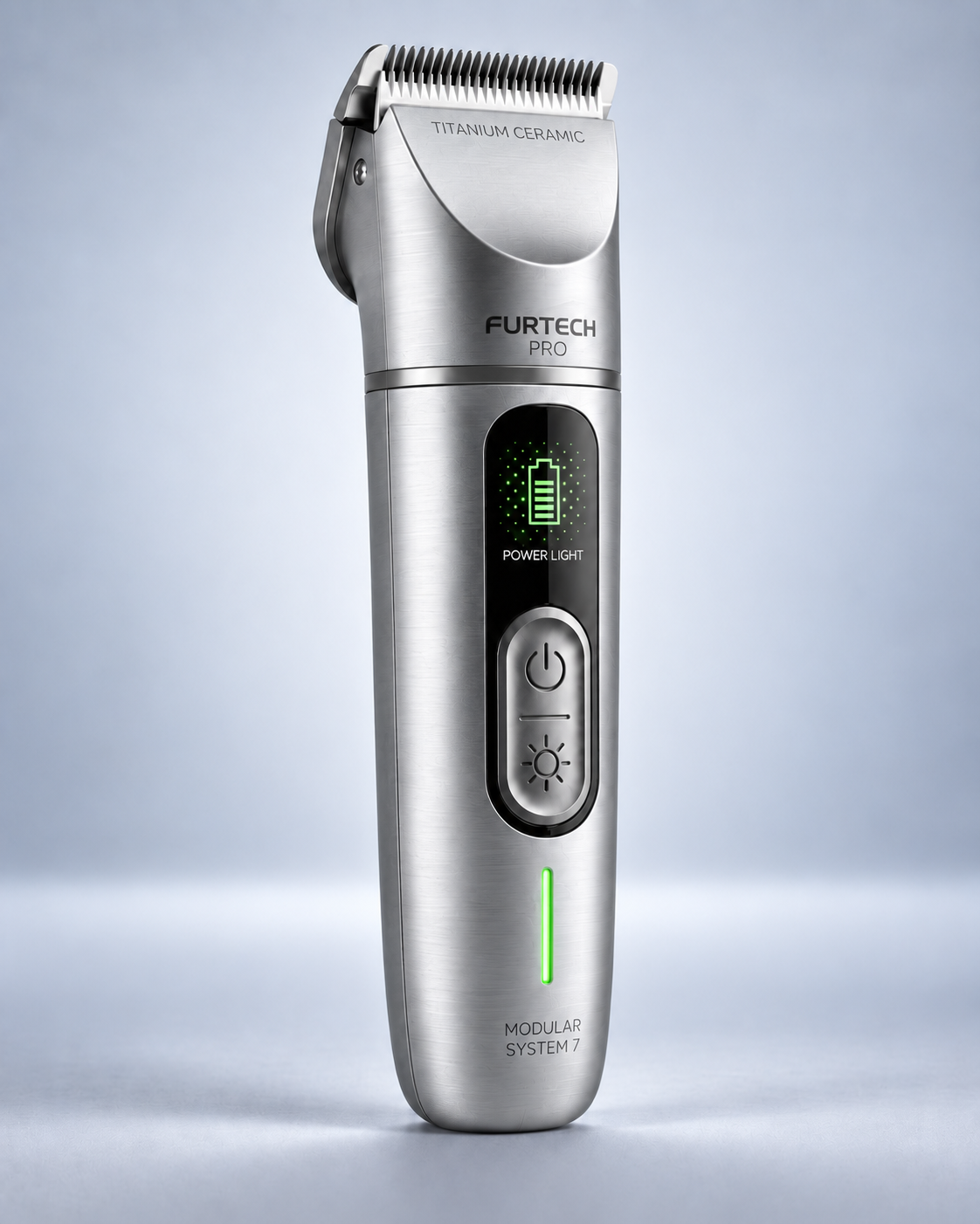 Brushed silver finish version of the modular grooming clipper.
