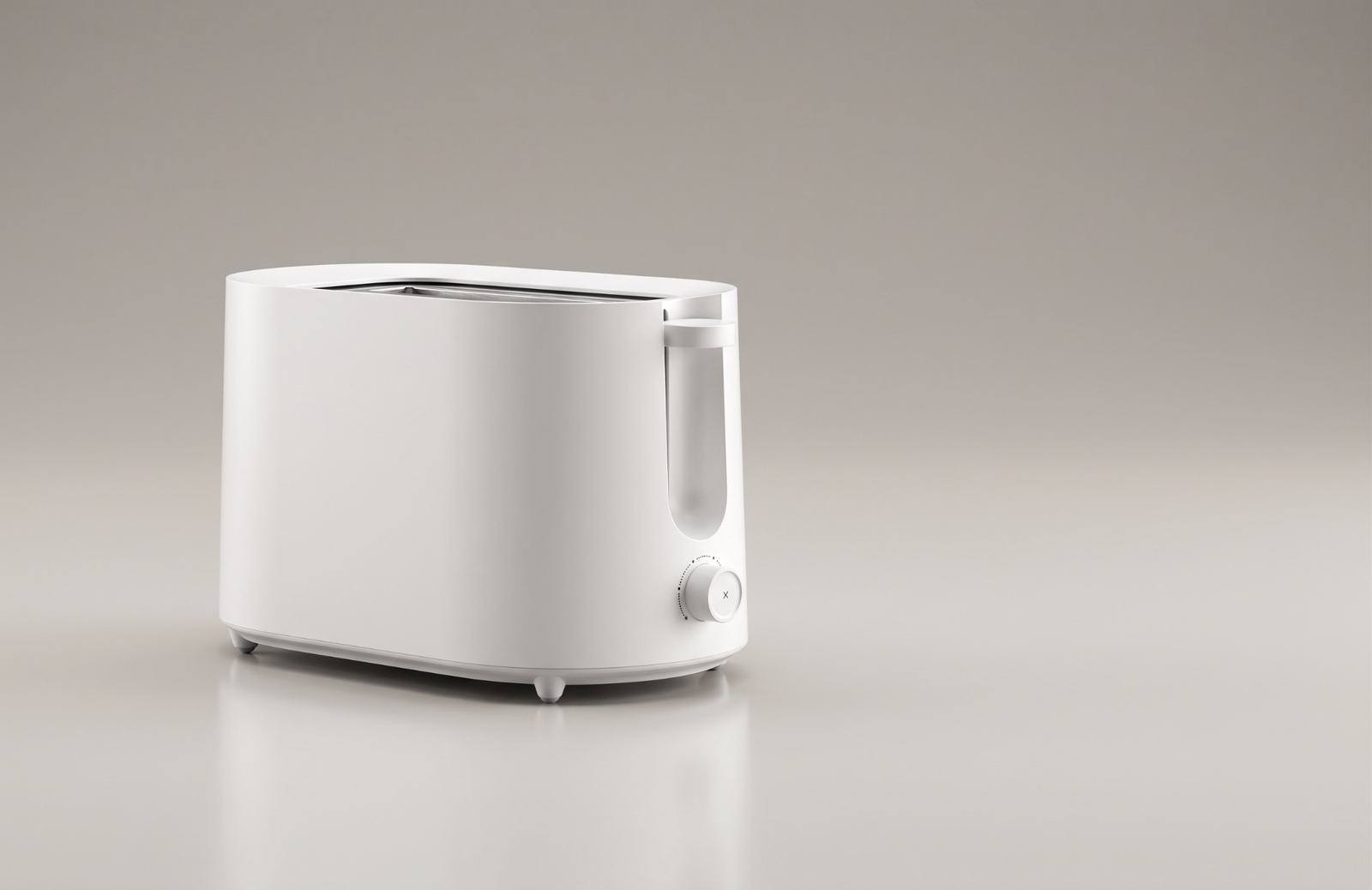 Clean three-quarter view of the complete two-slot toaster