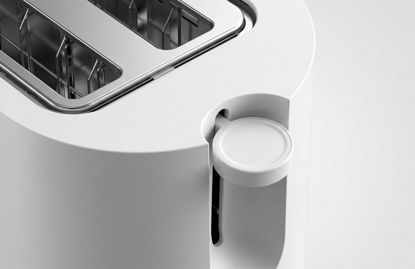Close view of the toaster brushed metal top and dual slots